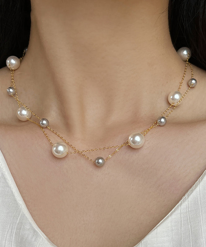 New Pearl 14k Gold Layered Light Necklace
