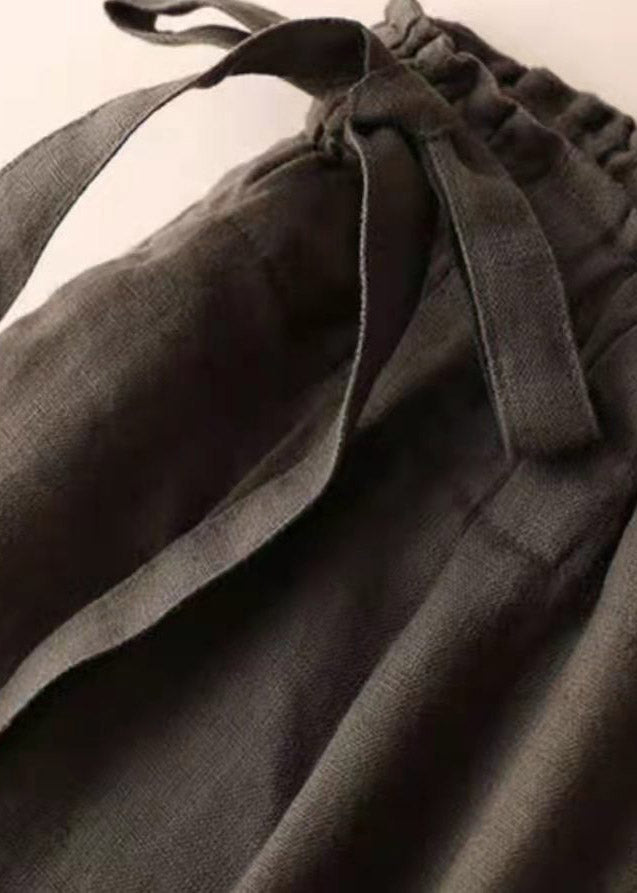 Chocolate Linen Wide Leg Pants Draping Elastic Waist Summer