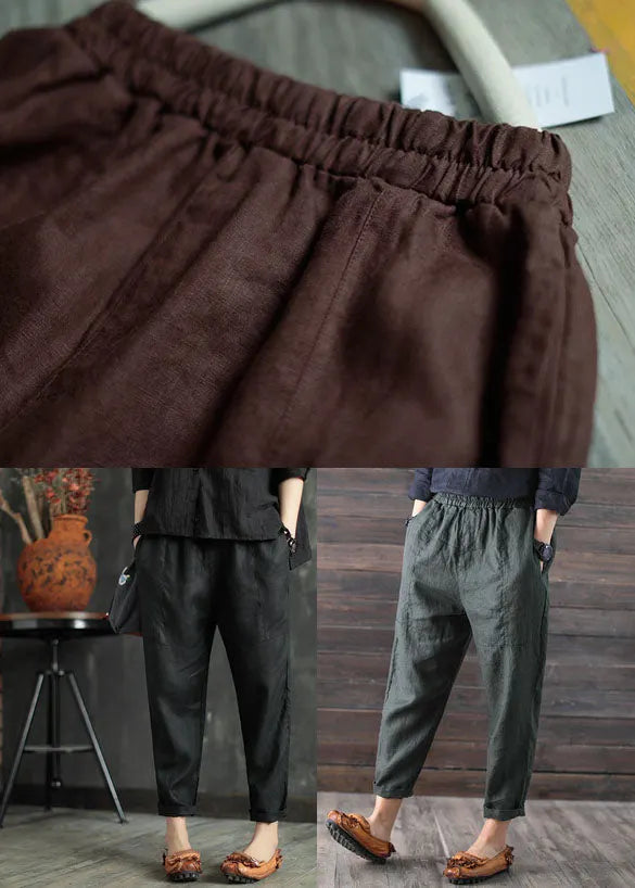 Chocolate Pockets Linen Harem Pants Elastic Waist Summer