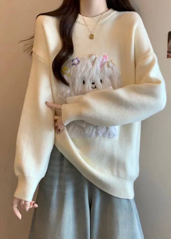 Red O Neck Dogs Loose Knit Sweaters Spring