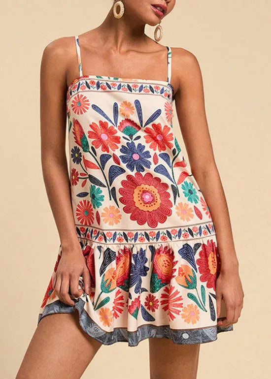 Summer New Vacation Style Printed Strap Dress