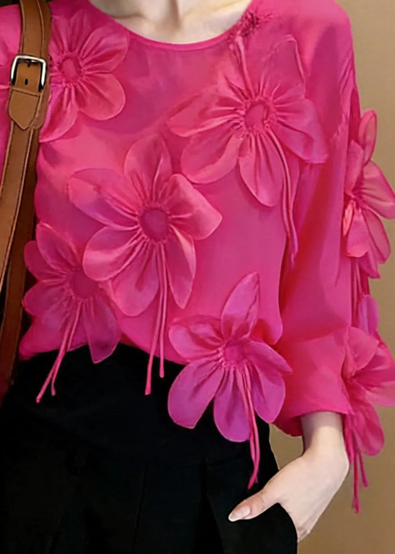 Rose O-neck Chiffon Top Spring