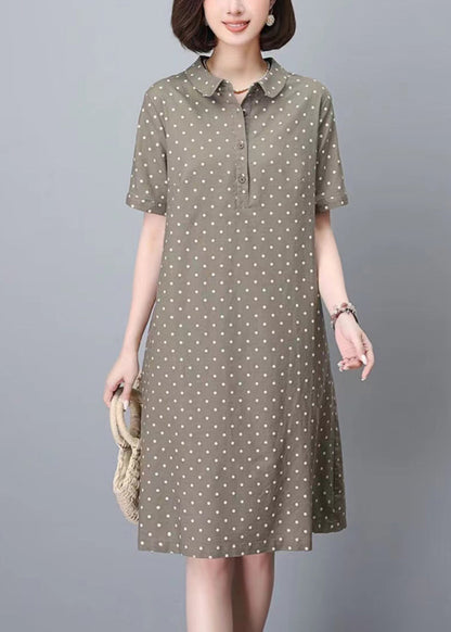 Khaki Peter Pan Collar Dot Print Work Dress Summer