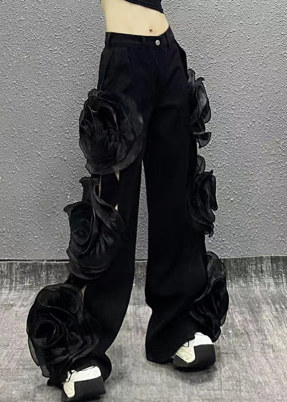 Original Design Blue Hollow Out Denim Wide Leg Pants Fall