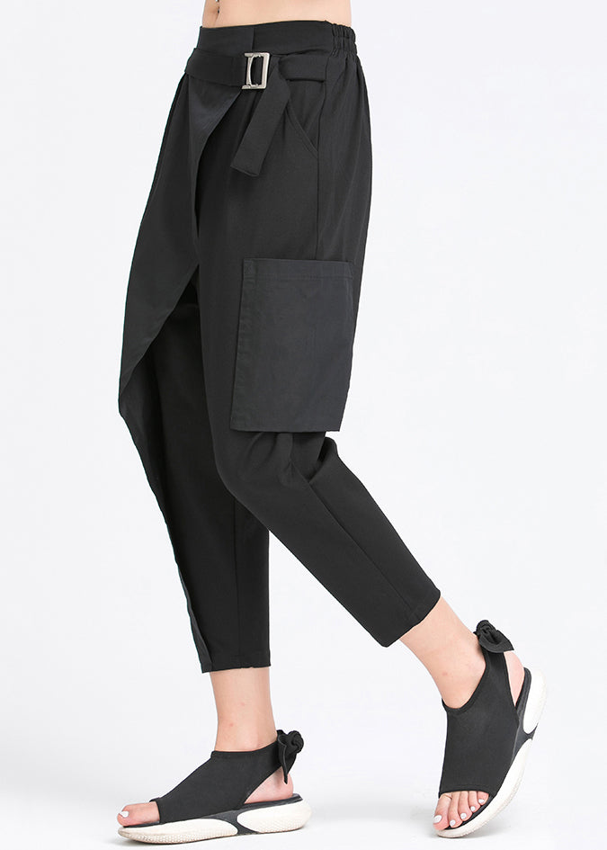 Black Patchwork Harem Pants Spring