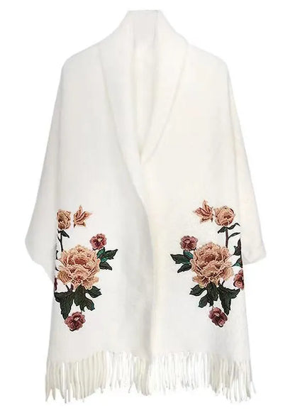 White V Neck Tasseled Patchwork Mink Velvet Cardigans Fall