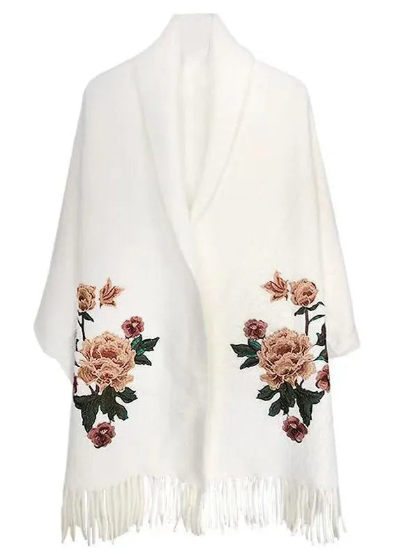 White V Neck Tasseled Patchwork Mink Velvet Cardigans Fall