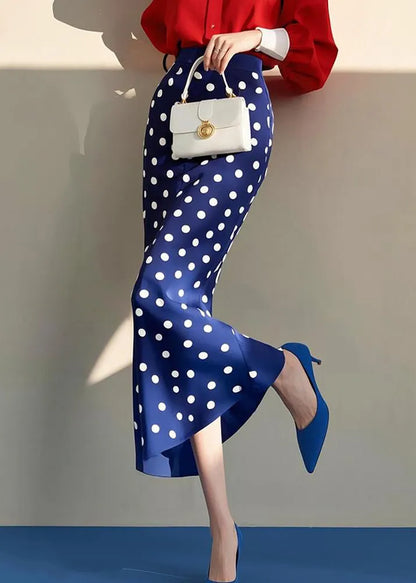 Slim Fit Blue Dot High Waist Cotton Skirt Spring