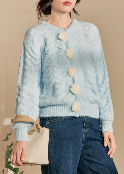 French Blue Button Cotton Knit Cardigan Winter