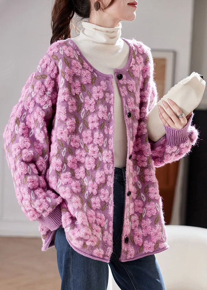 Pink Button Cotton Knit Cardigans Spring