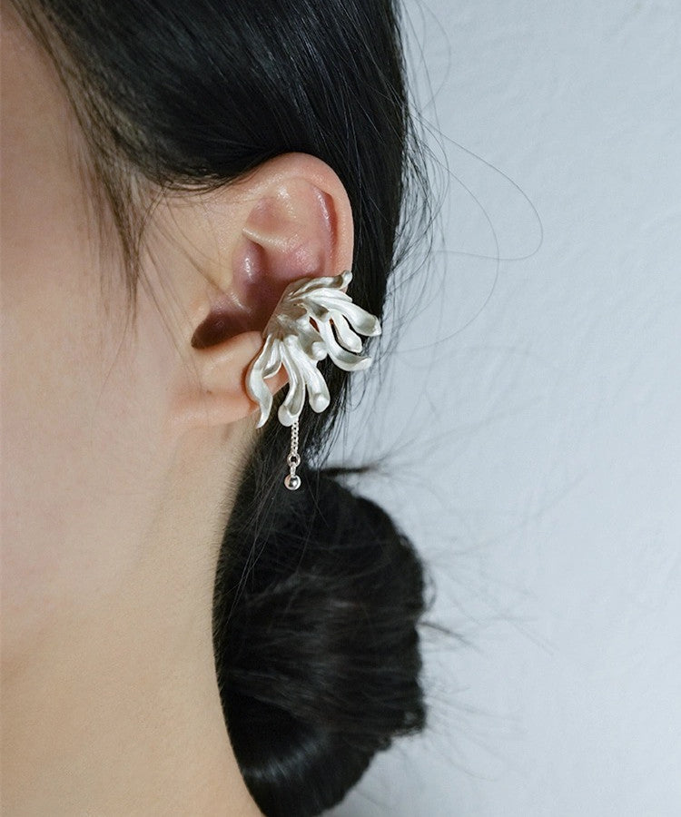 Diy Light Grey Sterling Silver Petal Tassel Stud Earrings