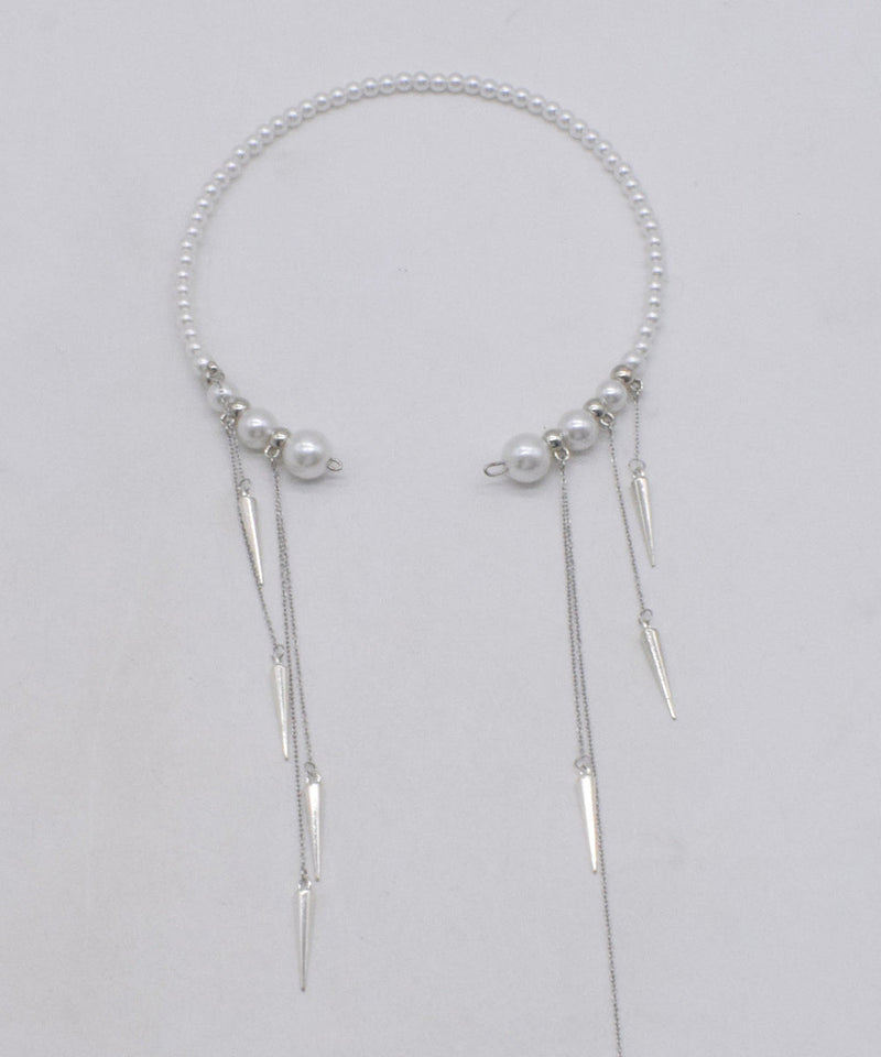 White Copper Pearl Beading Tassel Pendant Necklace