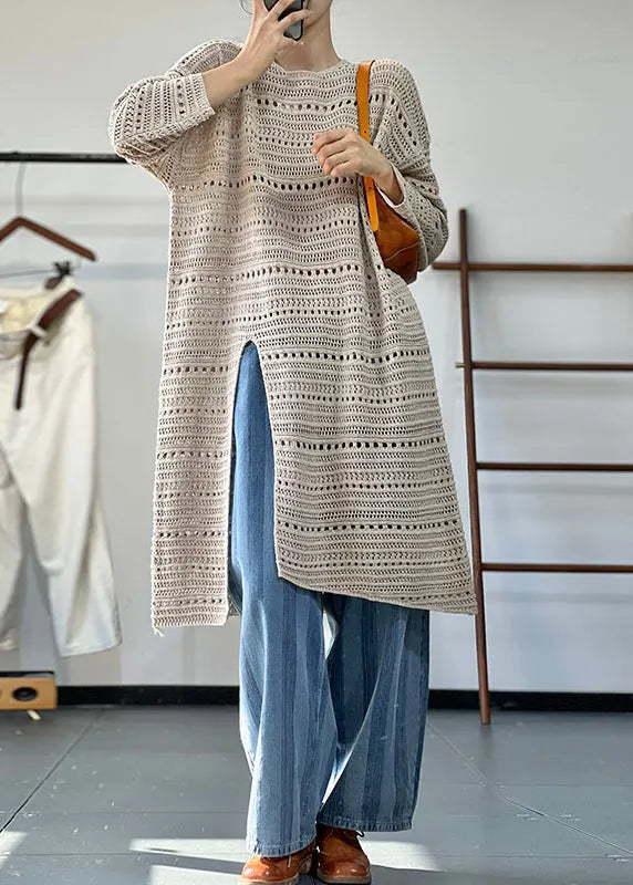 New Red O Neck Hollow Out Side Open Knit Dress Fall