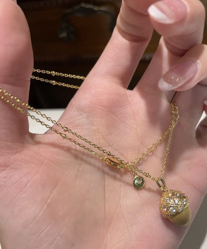 Gold Sterling Silver Overgild Zircon Pinecone Pendant Necklace
