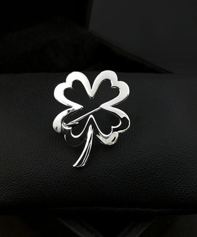 Diy Gold Stainless Steel Four Leaf Clover Hollow Out Brooches