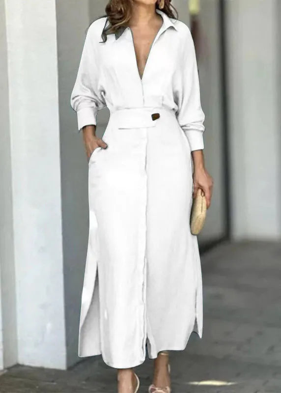 Apricot Peter Pan Collar Side Open Cotton Dress Full