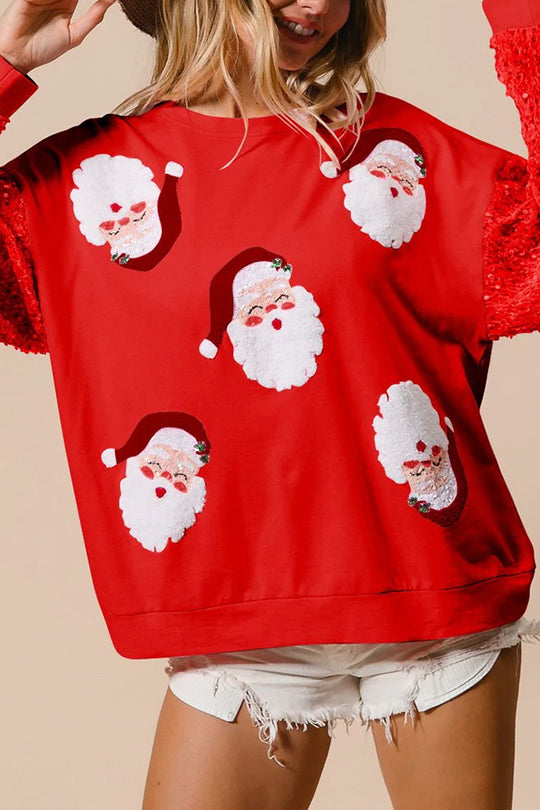 Christmas Casual Loose Crew Neck Sequin Sleeve Sweatshirt