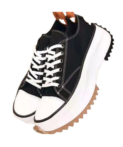 Khaki Canvas Lace Up Splicing Platform Flat Shoes