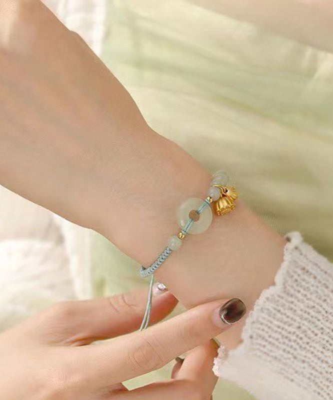 Colorblock Sterling Silver Overgild Jade Ping Buckle Tassel Charm Bracelet