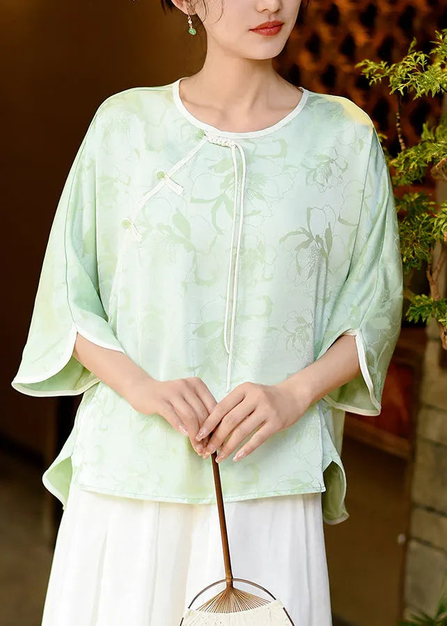 New Beige O Neck Tassel Jacquard Silk Shirt Tops Spring