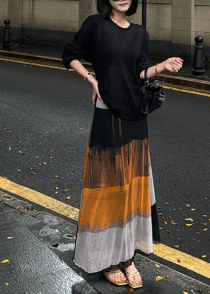 Organic Colorblock Asymmetrical Tie Dye Cotton a Line Skirt Spring