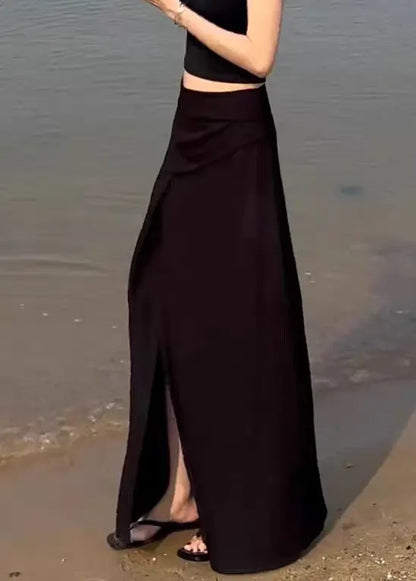 Slim Fit Black Side Open High Waist Cotton Skirts Summer