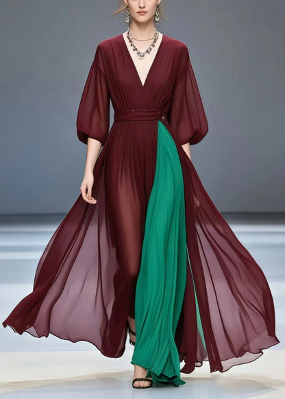 Mulberry Exra Large Hem Patchwork Chiffon Dress Summer