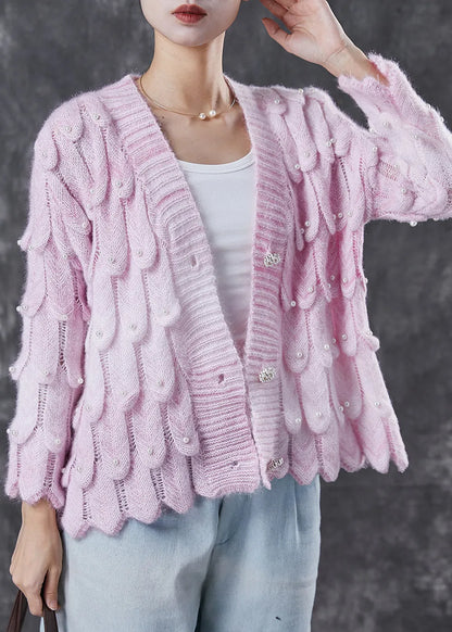 Boutique Pink V Neck Nail Bead Knit Cardigan Spring