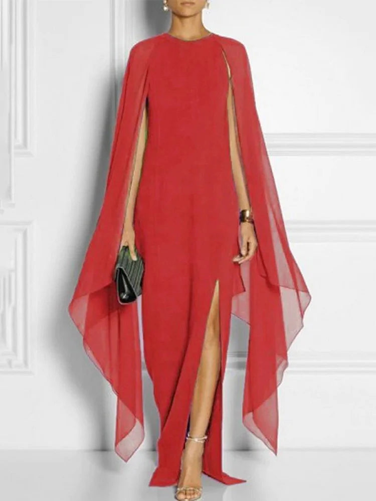 Thigh Split Hem Cloak Sleeve Maxi Dress