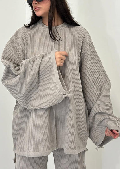 Green O Neck Tops and Pants Cotton Two Pieces Set Fall