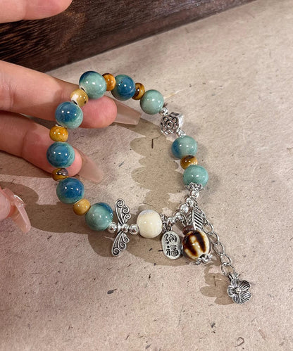 Silk Sterling Silver Jade Ceramics Beads Charm Bracelet