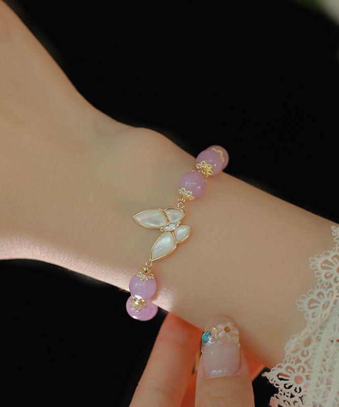 Purple Alloy Crystal Butterfly Tassel Chain Bracelet