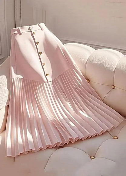 Pink Wrinkled High Waist Cotton Skirts Summer