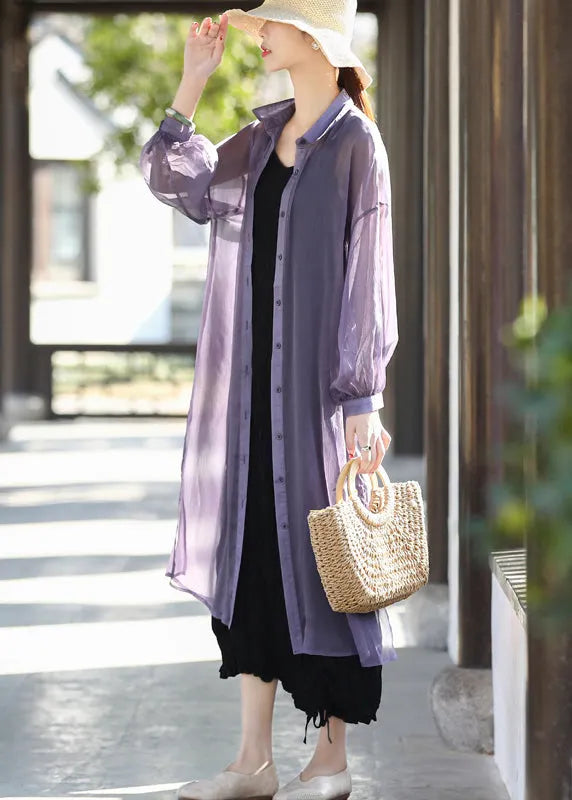 Purple Upf 50+ Tulle Long Cardigans Long Sleeve