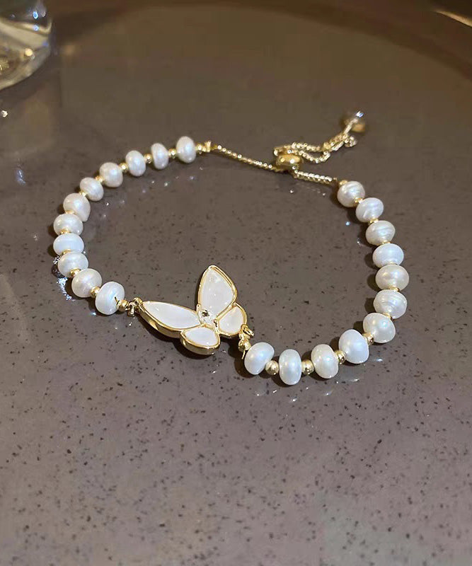 White Copper Alloy Butterfly Pearl Charm Bracelet