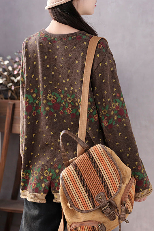 Fall Print Sweater Loose Round Neck Sweater