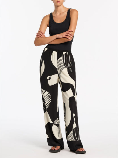 Graffiti Print Loose Wide Leg Pants Set