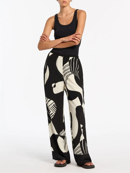 Graffiti Print Loose Wide Leg Pants Set