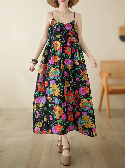 Artsy Summer Flower Loose Vest Dress