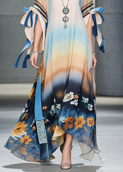 Oversized Print Chiffon Dress Petal Sleeve