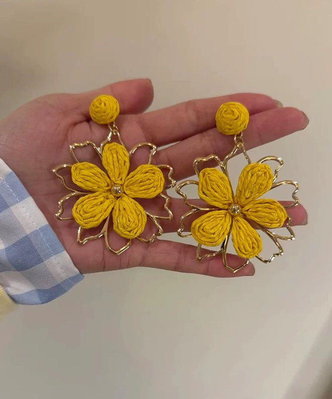 Stylish Yellow Alloy Weavin Hollow Out Drop Earrings