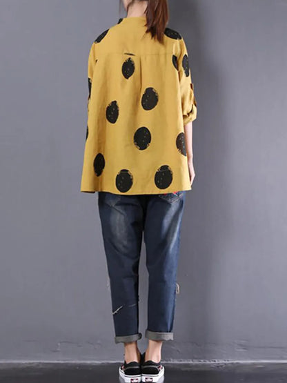 Loose Dots Long Sleeve Cotton Linen Shirt
