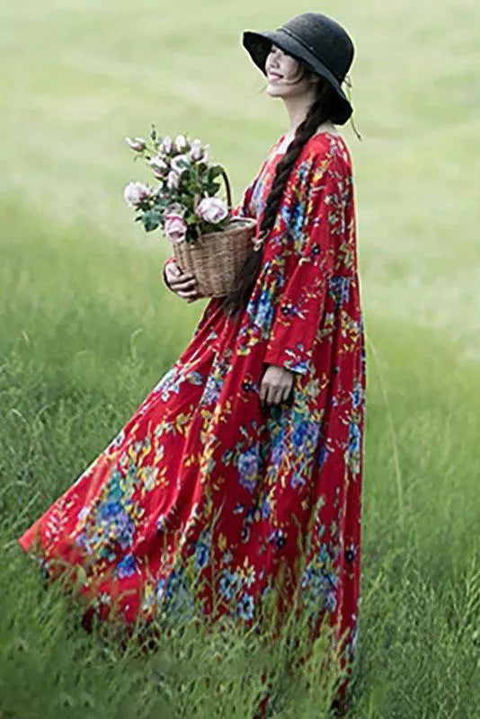 Limited Stock-100% Cotton Retro Draped Print Dress