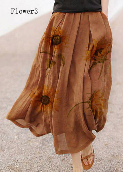 Retro Striped Polka Dots Pockets Linen Skirt Summer