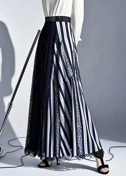 Original Design Striped Asymmetrical Patchwork Lace Skirt Summer