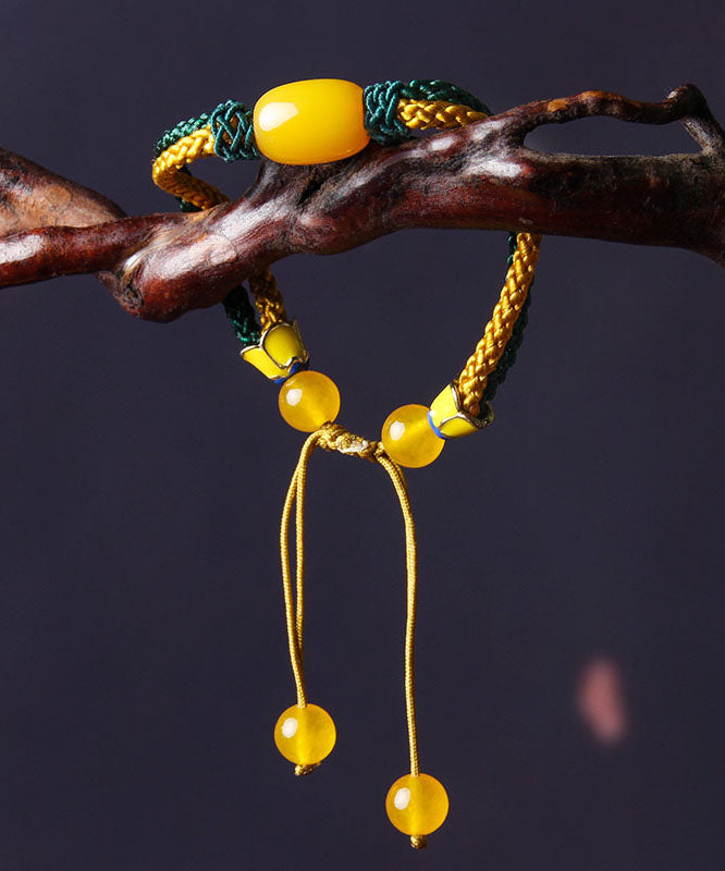 Diy Yellow Green Hand Woven Agatecharm Bracelet