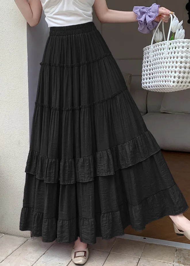 Black Elastic Waist Cotton Exra Large Hem Skirts Wrinkled