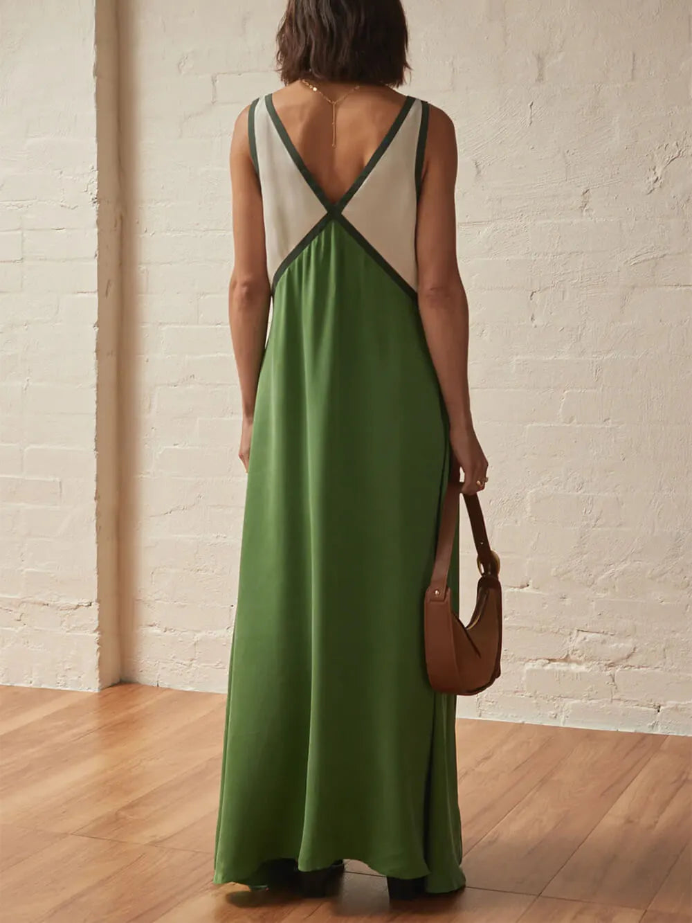 V-neck Contrasting Color Splicing Dress