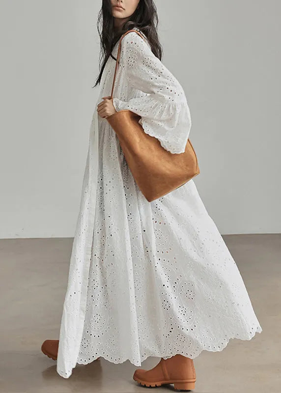 Loose White V Neck Patchwork Hollow Out Cardigans Flare Sleeve