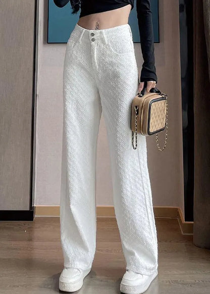 White Pockets High Waist Denim Pants Spring